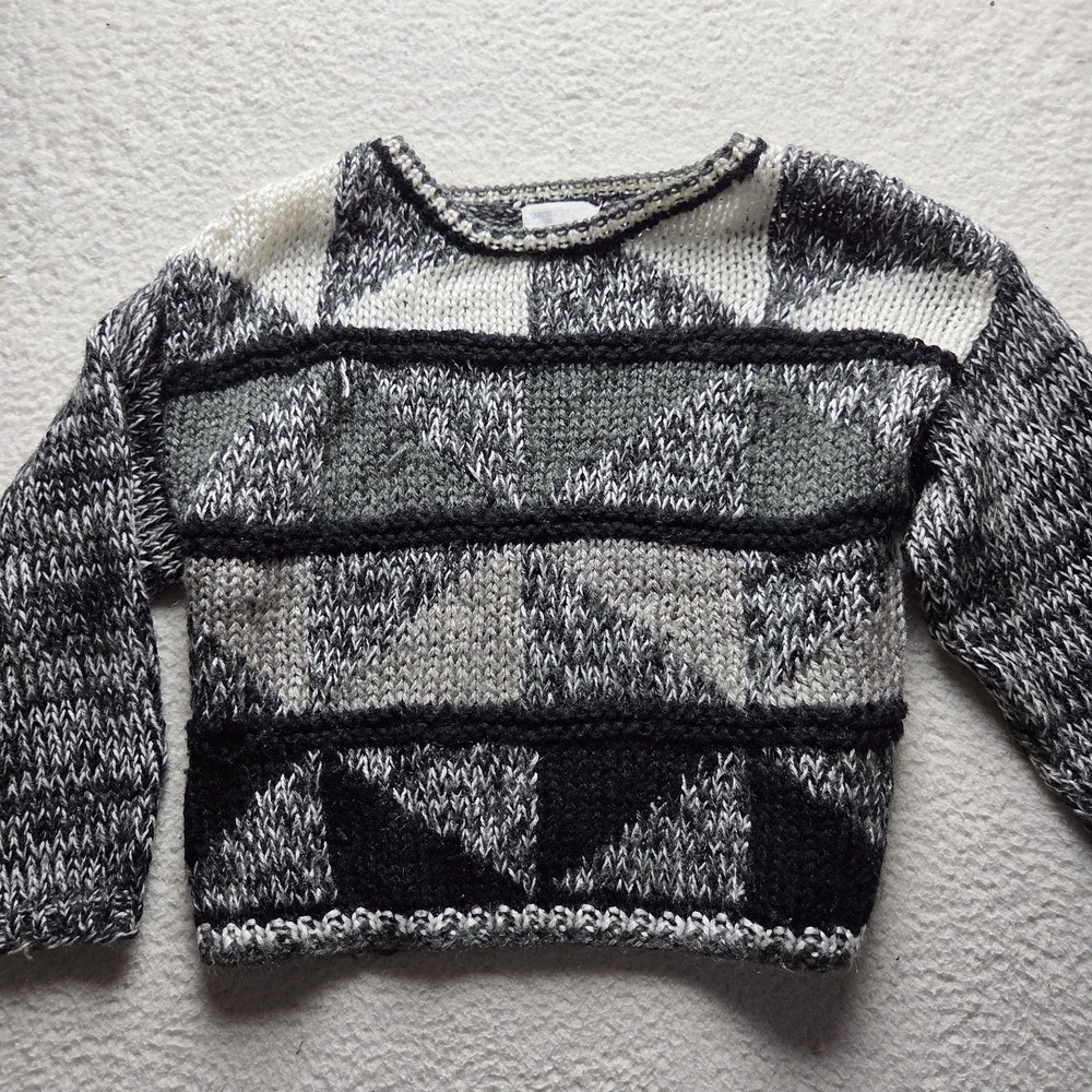 Jamie Scott Sweater Womens Large Gray Geometric Crew Neck Long Sleeve Pullover